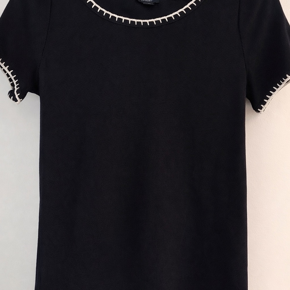 Elegant Black Top with White Stitching